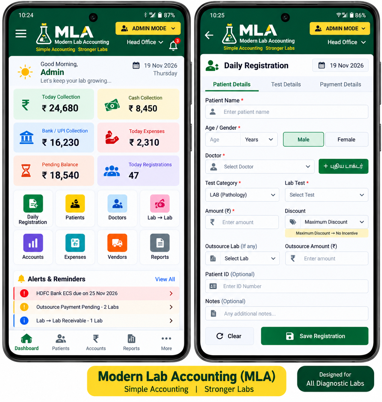 Modern Lab Accounting app interface showcase